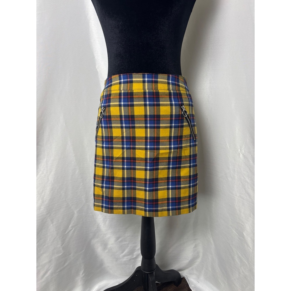 Forever 21 Plaid Mini Skirt Women Size S Yellow Blue Excellent 90s Y2K Grunge